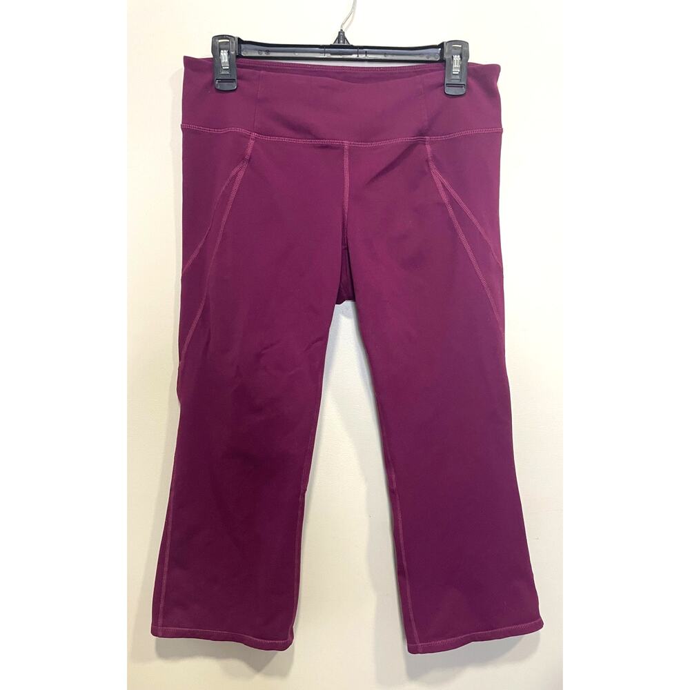 ATHLETA Flared Power Ananda Capri Leggings Gusset Eggplant Women's Size Med